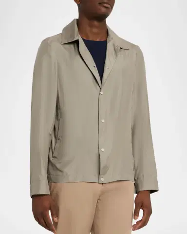 Brunello Cucinelli Men's Silk Blend Snap-Front Shirt Jacket | Thumbnail 8 Brunello Cucinelli Men's Silk Blend Snap-Front Shirt Jacket | Thumbnail 8