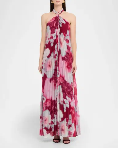 Ungaro Ira Pleated Floral-Print Halter Gown | Thumbnail 2