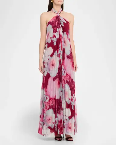 Ungaro Ira Pleated Floral-Print Halter Gown | Thumbnail 4