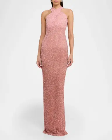 PAMELLA ROLAND Sequined Crisscross Halter Gown | Thumbnail 2 PAMELLA ROLAND Sequined Crisscross Halter Gown | Thumbnail 2