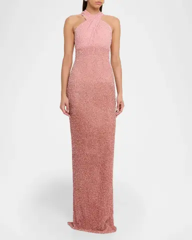 PAMELLA ROLAND Sequined Crisscross Halter Gown | Thumbnail 4 PAMELLA ROLAND Sequined Crisscross Halter Gown | Thumbnail 4