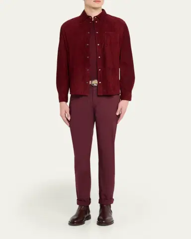 Brunello Cucinelli en's Leather Snap-Front Shirt with Pocket | Thumbnail 2