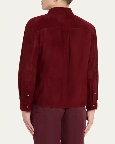 Brunello Cucinelli en's Leather Snap-Front Shirt with Pocket | Thumbnail 3