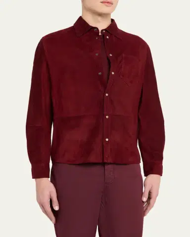 Brunello Cucinelli en's Leather Snap-Front Shirt with Pocket | Thumbnail 4