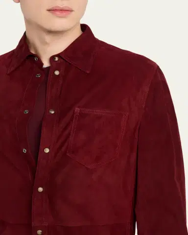 Brunello Cucinelli en's Leather Snap-Front Shirt with Pocket | Thumbnail 5