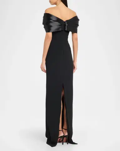 Pamella Roland Liquid Satin Off-The-Shoulder Crepe Gown | Thumbnail 3