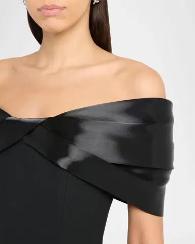 Pamella Roland Liquid Satin Off-The-Shoulder Crepe Gown | Thumbnail 5