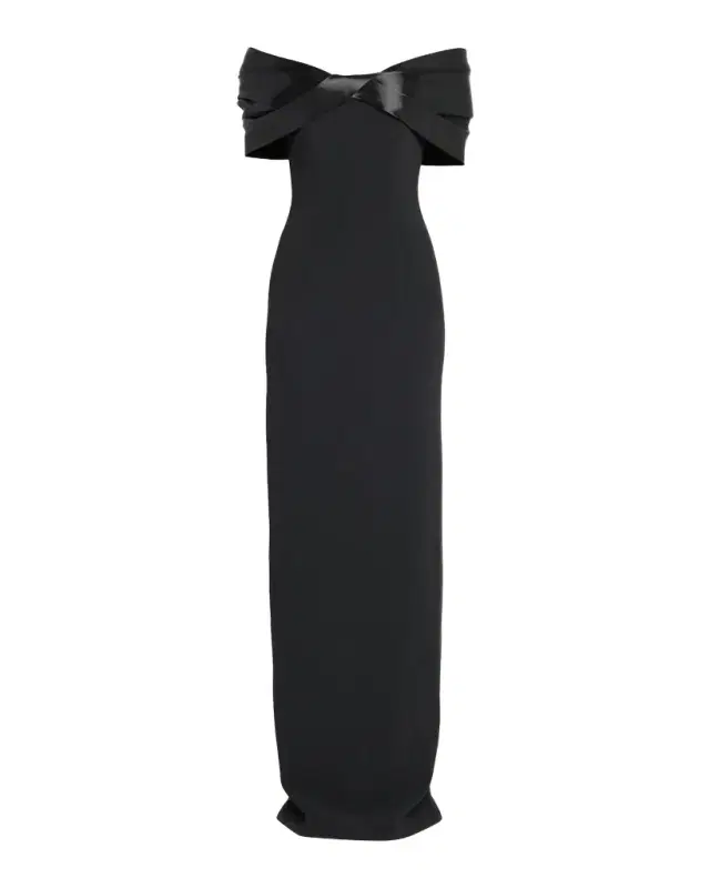 Liquid Satin Off-The-Shoulder Crepe Gown