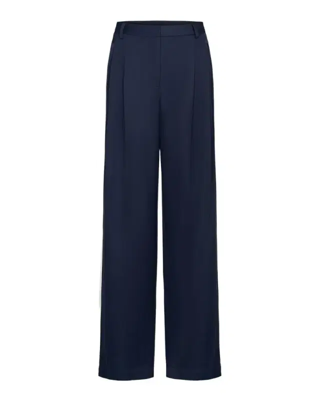 Sulli Pants with Tux Stripes in Coated Viscose Linen