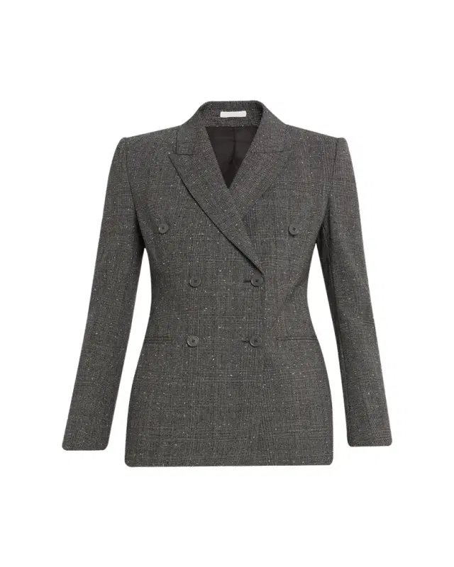 McQueen Double-Breasted Check Wool Tailored Jacket