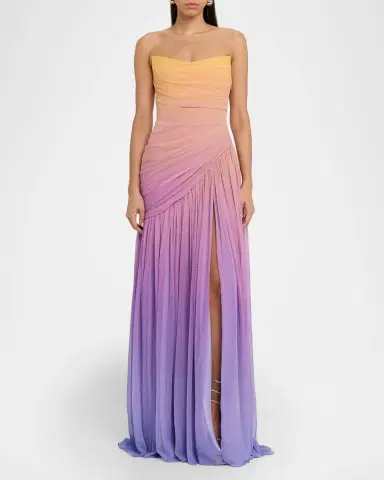 Pamella Roland Strapless Ombre Chiffon Drop-Waist Gown | Thumbnail 2