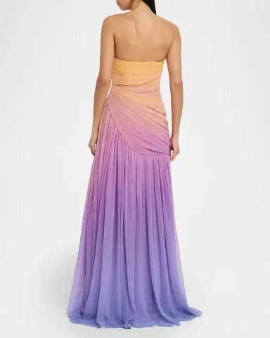Pamella Roland Strapless Ombre Chiffon Drop-Waist Gown | Thumbnail 3