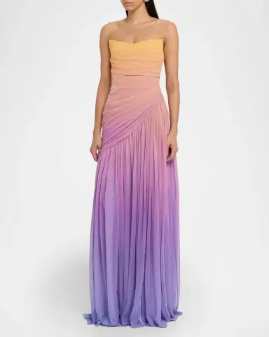 Pamella Roland Strapless Ombre Chiffon Drop-Waist Gown | Thumbnail 4