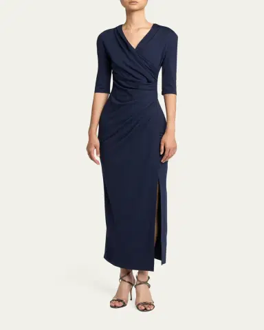 Giorgio Armani Elbow-Sleeve Draped Slit Midi Dress | Thumbnail 2 Giorgio Armani Elbow-Sleeve Draped Slit Midi Dress | Thumbnail 2