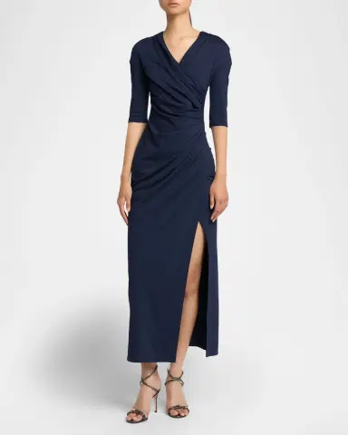 Giorgio Armani Elbow-Sleeve Draped Slit Midi Dress | Thumbnail 6 Giorgio Armani Elbow-Sleeve Draped Slit Midi Dress | Thumbnail 6