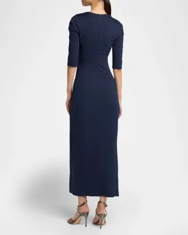 Giorgio Armani Elbow-Sleeve Draped Slit Midi Dress | Thumbnail 7 Giorgio Armani Elbow-Sleeve Draped Slit Midi Dress | Thumbnail 7