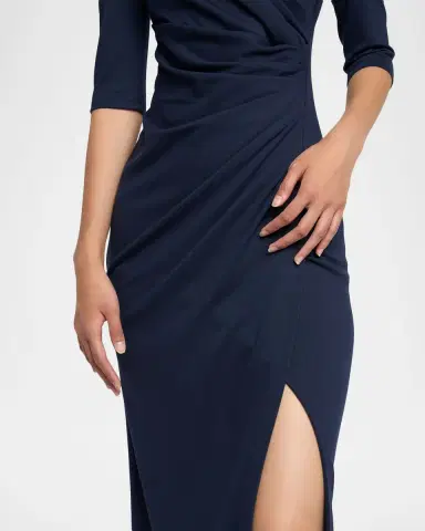 Giorgio Armani Elbow-Sleeve Draped Slit Midi Dress | Thumbnail 9 Giorgio Armani Elbow-Sleeve Draped Slit Midi Dress | Thumbnail 9