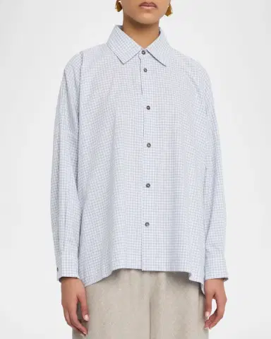 Eskandar Wide-Fit Check Cotton Shirt | Thumbnail 4