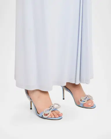 MACH & MACH Crystal Embellished Satin Double Bow Sandals | Thumbnail 2 MACH & MACH Crystal Embellished Satin Double Bow Sandals | Thumbnail 2