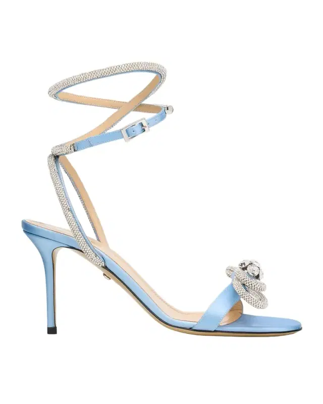 Crystal Embellished Satin Double Bow Sandals