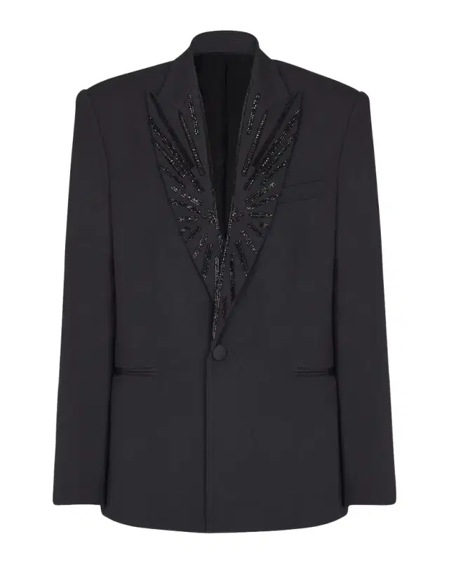 Men 's Cotton Crystal-Embroidered Peak Lapel Sport Coat
