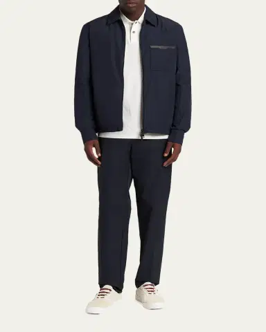 Moncler Men's Nylon Leather-Trim Full-Zip Shirt Jacket | Thumbnail 2 Moncler Men's Nylon Leather-Trim Full-Zip Shirt Jacket | Thumbnail 2