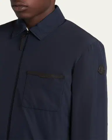 Moncler Men's Nylon Leather-Trim Full-Zip Shirt Jacket | Thumbnail 5 Moncler Men's Nylon Leather-Trim Full-Zip Shirt Jacket | Thumbnail 5