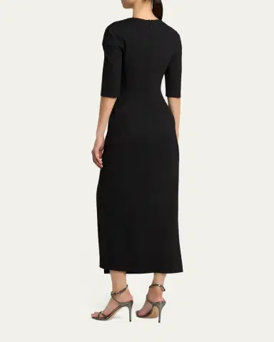Giorgio Armani Elbow-Sleeve Draped Crepe Slit Midi Dress | Thumbnail 3 Giorgio Armani Elbow-Sleeve Draped Crepe Slit Midi Dress | Thumbnail 3