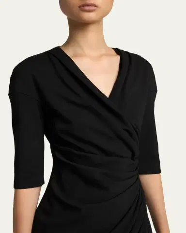 Giorgio Armani Elbow-Sleeve Draped Crepe Slit Midi Dress | Thumbnail 5 Giorgio Armani Elbow-Sleeve Draped Crepe Slit Midi Dress | Thumbnail 5