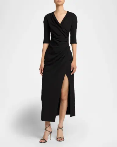 Giorgio Armani Elbow-Sleeve Draped Crepe Slit Midi Dress | Thumbnail 6 Giorgio Armani Elbow-Sleeve Draped Crepe Slit Midi Dress | Thumbnail 6