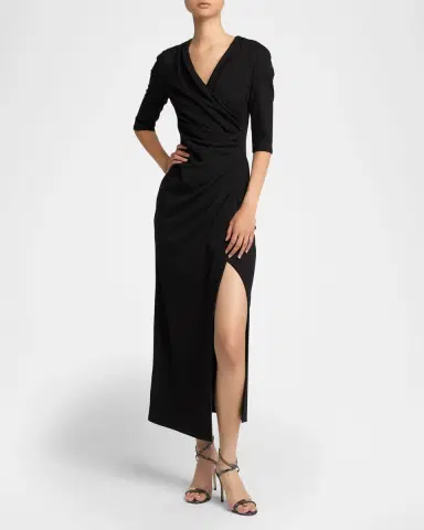 Giorgio Armani Elbow-Sleeve Draped Crepe Slit Midi Dress | Thumbnail 8 Giorgio Armani Elbow-Sleeve Draped Crepe Slit Midi Dress | Thumbnail 8