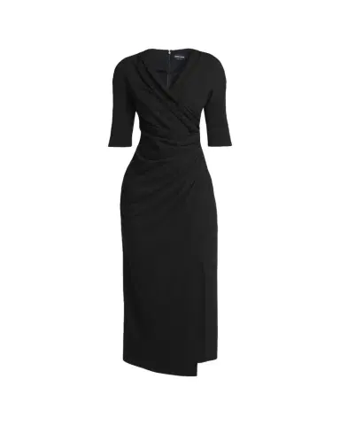 Giorgio Armani Elbow-Sleeve Draped Crepe Slit Midi Dress | Thumbnail 1 Giorgio Armani Elbow-Sleeve Draped Crepe Slit Midi Dress | Thumbnail 1