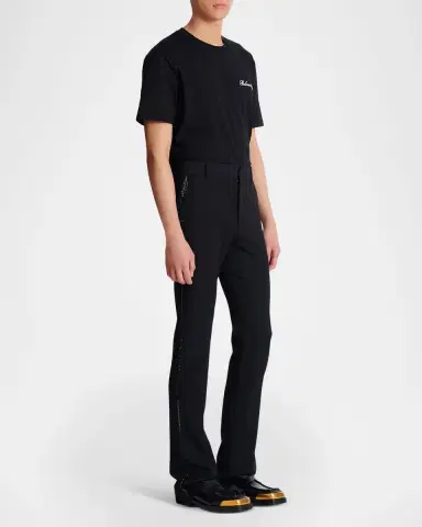 Balmain Men 's Straight-Leg Trousers with Crystal Embroidery | Thumbnail 2