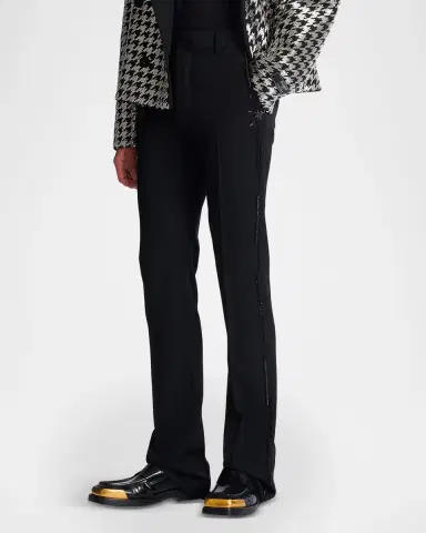 Balmain Men 's Straight-Leg Trousers with Crystal Embroidery | Thumbnail 5