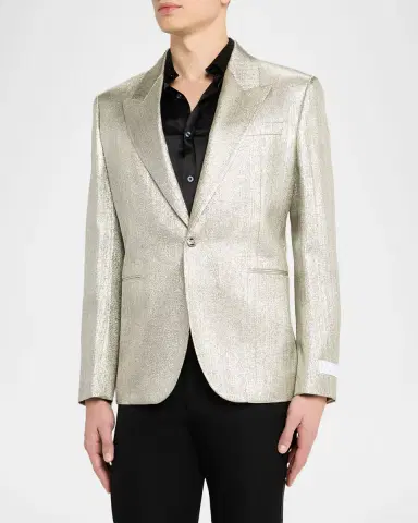 Versace Men 's Peak-Lapel Metallic-Woven Evening Jacket | Thumbnail 4 Versace Men 's Peak-Lapel Metallic-Woven Evening Jacket | Thumbnail 4