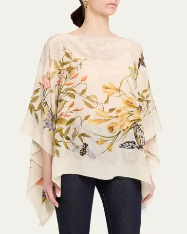 Etro Floral-Print Silk Poncho Top | Thumbnail 4 Etro Floral-Print Silk Poncho Top | Thumbnail 4
