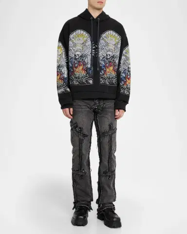WHO DECIDES WAR Men's Skull Hooded Pullover in Distressed Cotton | Thumbnail 2 WHO DECIDES WAR Men's Skull Hooded Pullover in Distressed Cotton | Thumbnail 2