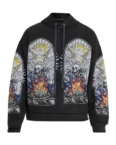 WHO DECIDES WAR Men's Skull Hooded Pullover in Distressed Cotton | Thumbnail 1 WHO DECIDES WAR Men's Skull Hooded Pullover in Distressed Cotton | Thumbnail 1