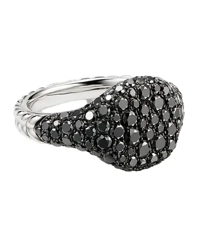 Mini Chevron Pave Diamond Pinky Ring in 18k White Gold