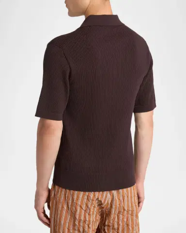 Dolce & Gabbana Men 's Cotton Ribbed Polo Shirt | Thumbnail 3
