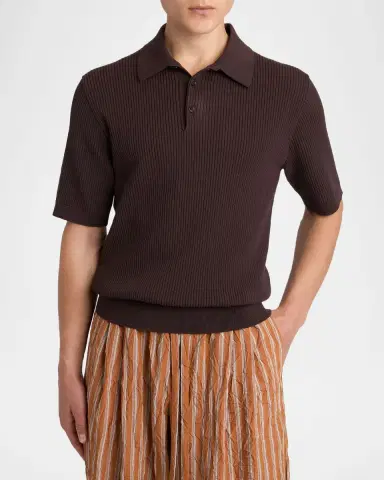Dolce & Gabbana Men 's Cotton Ribbed Polo Shirt | Thumbnail 4