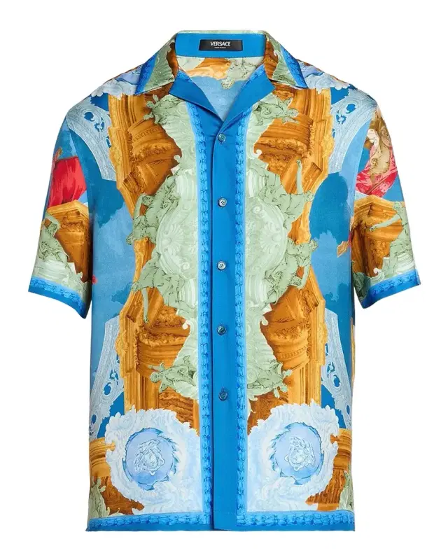 Men 's Architectural Baroque Silk Short-Sleeve Shirt