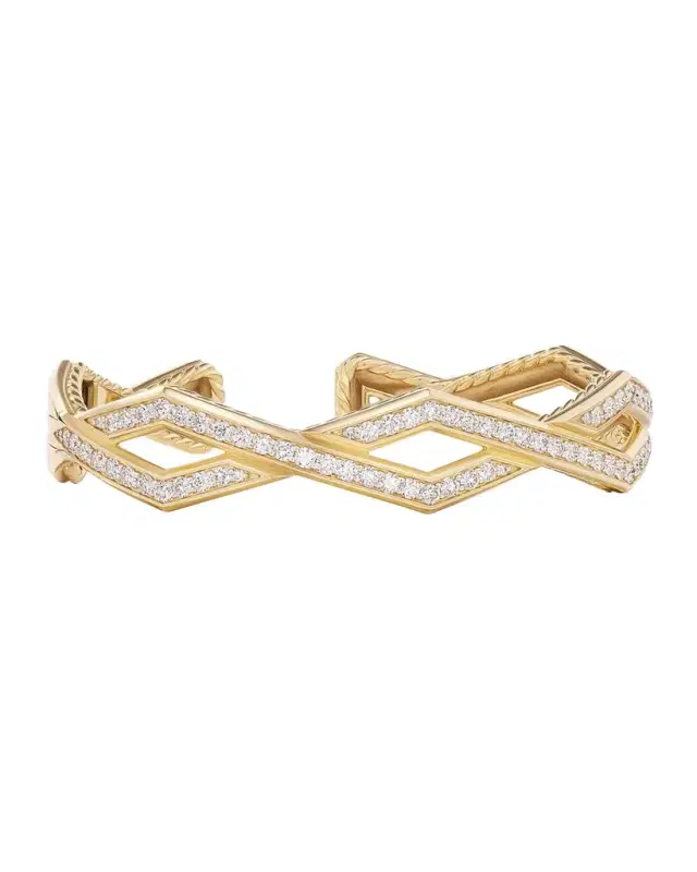 Pave Stax Cuff Bracelet with Diamonds in 18K Gold