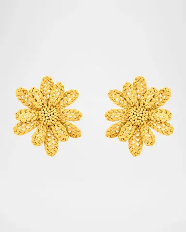 Oscar de la Renta Large Woven Raffia Flower Earrings | Thumbnail 2