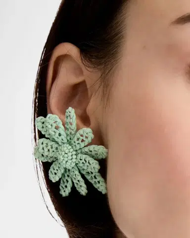 Oscar de la Renta Large Woven Raffia Flower Earrings | Thumbnail 3