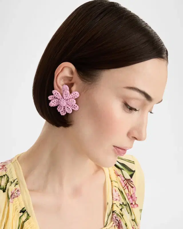 Large Woven Raffia Flower Earrings