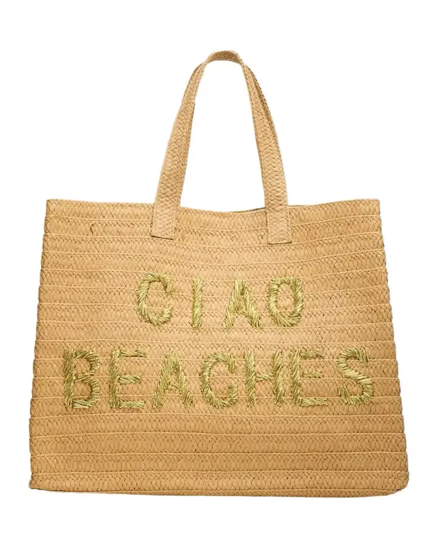 BTB Los Angeles Ciao Beaches Embroidered Straw Tote Bag