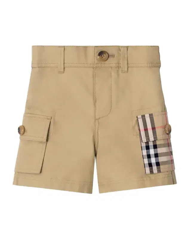 Boy 's Check-Trim Cotton Cargo Shorts, Size 6M-3
