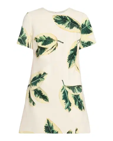 Oscar de la Renta Short-Sleeve Ficus Leaves-Print Mini Shift Dress | Thumbnail 1