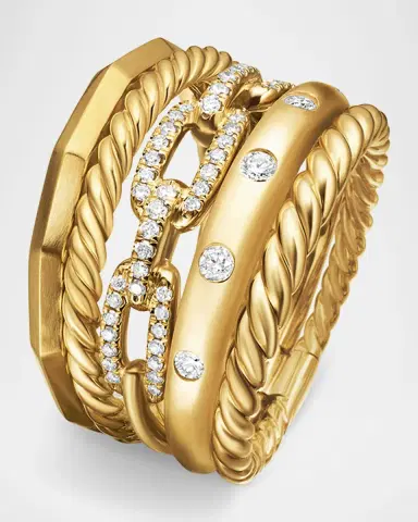 David Yurman Stax 5-Row Ring with Diamonds in 18K Gold/15mm | Thumbnail 3